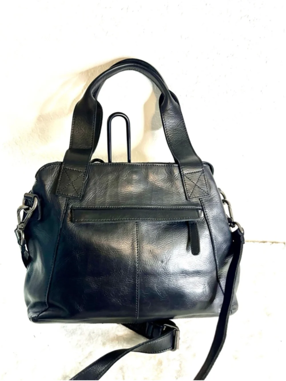 Vilenca Holland Leather Top Handle Convertible Crossbody Bag in Black